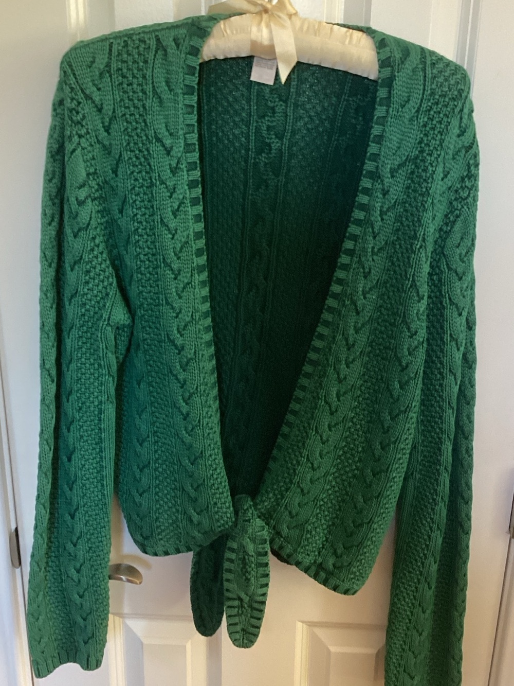 The Territory Ahead Emerald Green Cable-Knit Tie-Front Cardigan